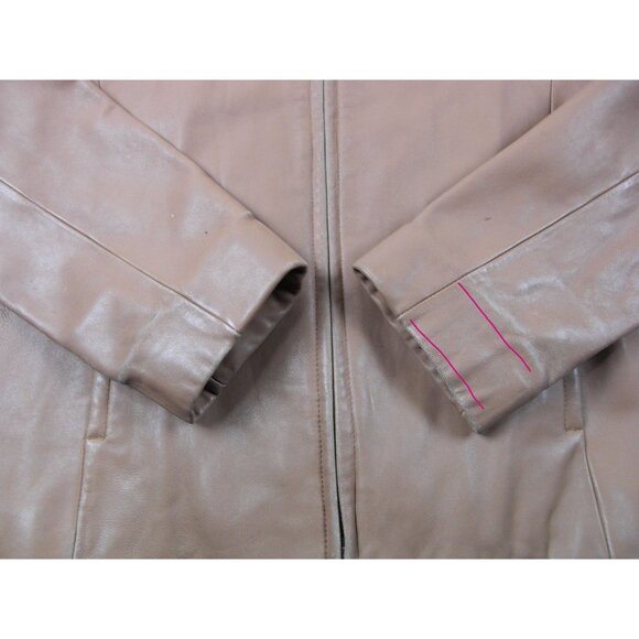 Juliet Michelle Women's Soft Lamb Skin L Brown Mustard Leather Zip up Jacket Coa - Picture 2 of 12